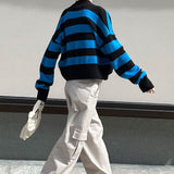 Cardigan lavorato a maglia color block russo