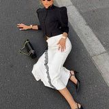 Gonna midi a trapezio con vita alta in pizzo satinato vintage