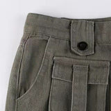 Pantaloni cargo in denim multitasche a vita bassa stile street