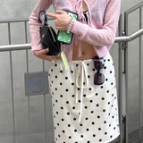 Gonna midi vintage in raso a pois con coulisse