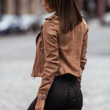 Cappotto corto in pelle scamosciata con cerniera