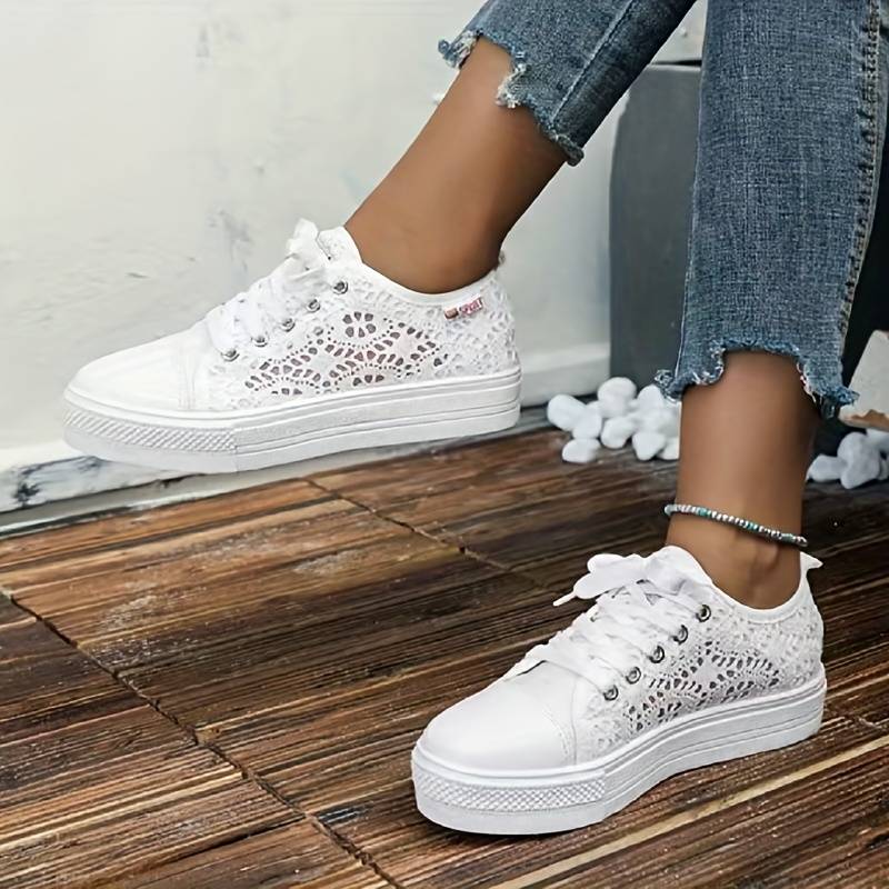 Sneakers da donna – Tomaia traspirante con lacci – Taglio basso – Suola piatta antiscivolo