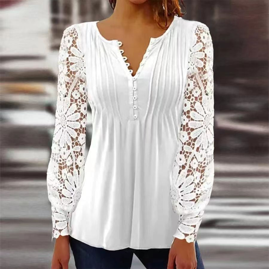 Top da donna – Stampa floreale – Vestibilità ampia – Maniche a 3/4 – Scollo a V con bottoni – Tessuto leggero