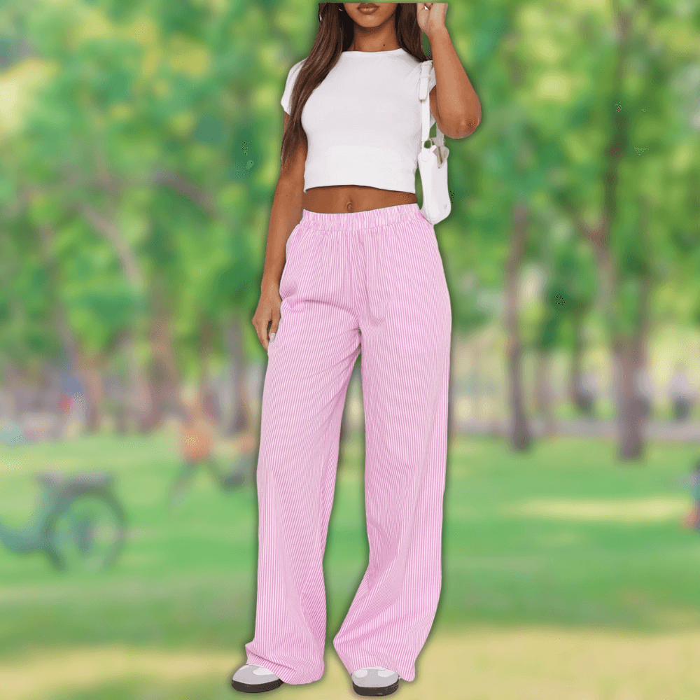 Pantaloni larghi da donna - Vita alta - Ricami traforati - Vestibilità ampia e traspirante