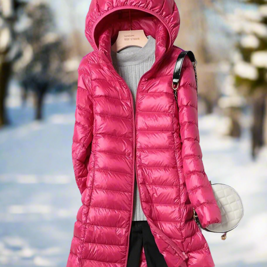 Elegante, caldo e versatile cappotto lungo in piuma da donna