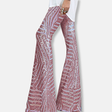 Pantaloni da donna – Vita alta – Gamba larga – Paillettes geometriche – Lunghezza intera
