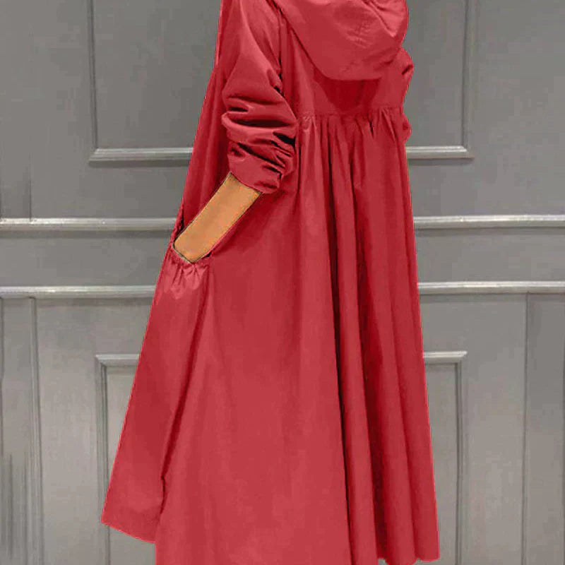 Giacca impermeabile da donna – Vestibilità comoda – Lunghezza al ginocchio – Cappuccio – Maniche lunghe – Tasche funzionali – Chiusura con zip