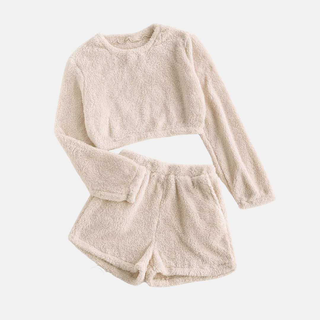 Completo da donna per il tempo libero – Top corto a maniche lunghe – Pantaloncini morbidi a vita alta