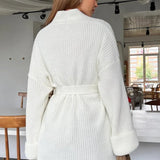 Cardigan in maglia con cintura annodata in vita, comodo e rilassato