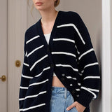 Cardigan in maglia di cotone a righe con scollo a V