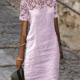Abito dritto da donna - Maniche corte - Pizzo elegante - Tessuto leggero e confortevole