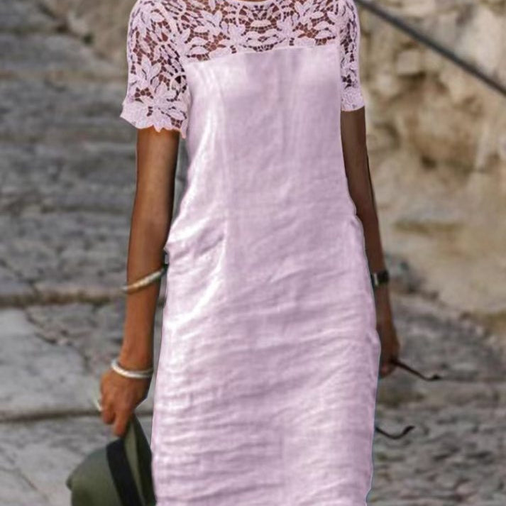 Abito dritto da donna - Maniche corte - Pizzo elegante - Tessuto leggero e confortevole