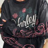 Felpa con stampa vintage di rose rovinate