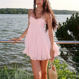 Mini abito in chiffon fluido con spalle scoperte