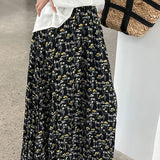 Gonna a trapezio plissettata a vita alta con motivo floreale retrò