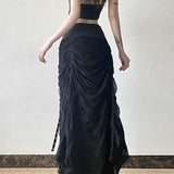 Gonna lunga patchwork con pannelli allacciati in stile gotico Y2K