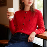 Cardigan in lana con motivo a trecce ricamato