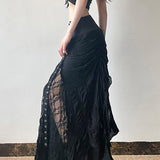 Gonna lunga patchwork con pannelli allacciati in stile gotico Y2K