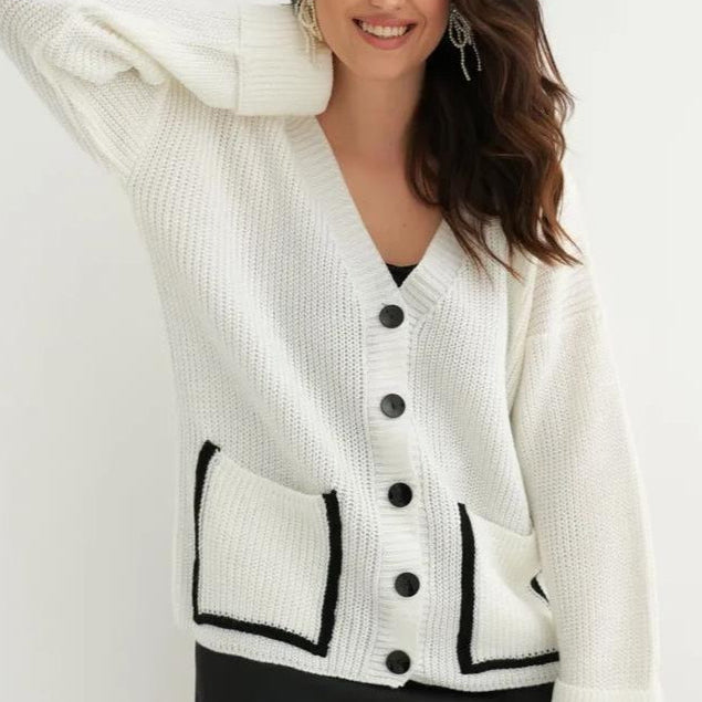 Cardigan tascabile color block