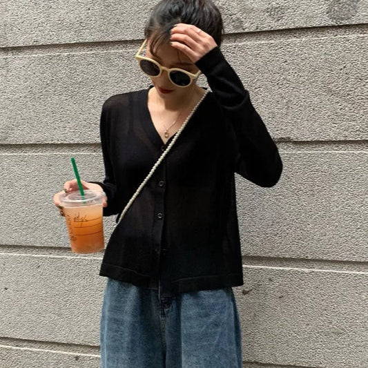 Cardigan leggero in maglia con scollo a V