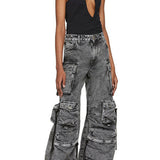 Pantaloni cargo multitasche grigi lavati in stile street