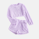 Completo da donna per il tempo libero – Top corto a maniche lunghe – Pantaloncini morbidi a vita alta