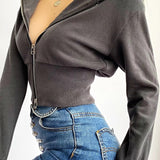 Felpa con cappuccio slim corta con doppia cerniera