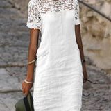 Abito dritto da donna - Maniche corte - Pizzo elegante - Tessuto leggero e confortevole