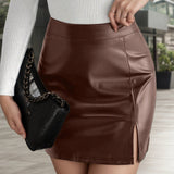 Gonna a trapezio con spacco alto in PU