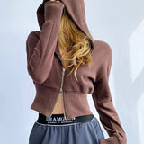 Felpa con cappuccio slim corta con doppia cerniera