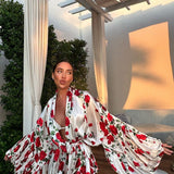 Mini abito con maniche a lanterna e stampa floreale fresca