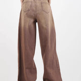 Jeans vintage a gamba larga sfilacciati a vita alta sfumati