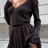 Completo due pezzi con gonna e top corto in maglia sexy