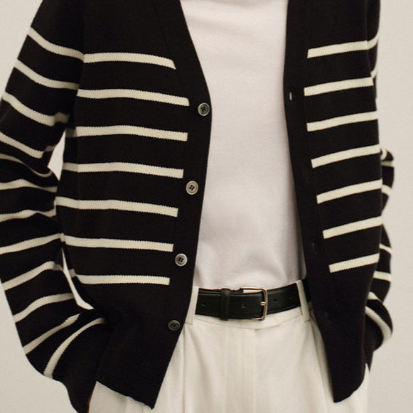 Cardigan color block con scollo a V a righe in maglia