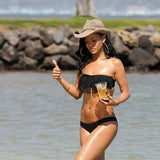 Bikini da donna – Top a fascia con frange – Slip a vita bassa con cut-out – Tessuto elasticizzato