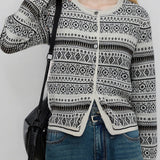 Cardigan in maglia con bottoni e scollo rotondo in jacquard vintage