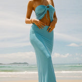 Completo gonna attillata corta senza spalline in rete a doppio strato