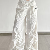 Pantaloni cargo bianchi a gamba larga con coulisse