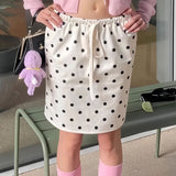 Gonna midi vintage in raso a pois con coulisse