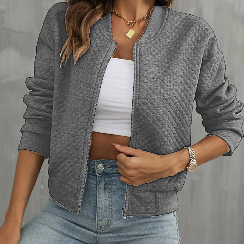 Giubbotto bomber da donna – Taglio corto – Trapuntato – Chiusura con zip – Rifiniture a costine