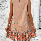 Abito casual da donna - Senza maniche - Vestibilità ampia - Motivo floreale - Scollo rotondo