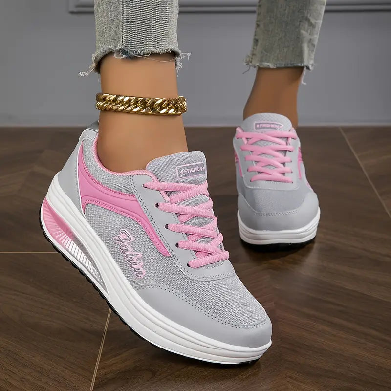 Sneakers da donna – Basse – Suola spessa e ammortizzata – Traspiranti – Allacciate