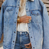 Giubbotto bomber in denim foderato in pile