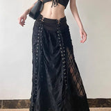 Gonna lunga patchwork con pannelli allacciati in stile gotico Y2K