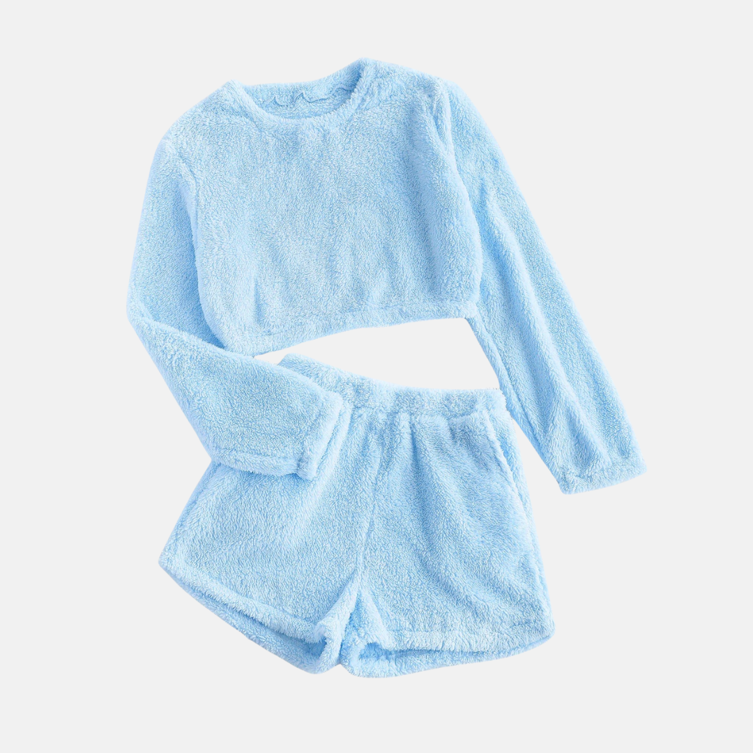 Completo da donna per il tempo libero – Top corto a maniche lunghe – Pantaloncini morbidi a vita alta