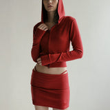 Felpa con cappuccio ricamata e corta con cerniera