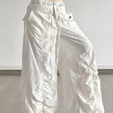 Pantaloni cargo bianchi a gamba larga con coulisse