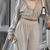 Completo da jogging da donna - Giacca corta con zip e cappuccio - Pantaloni a vita alta