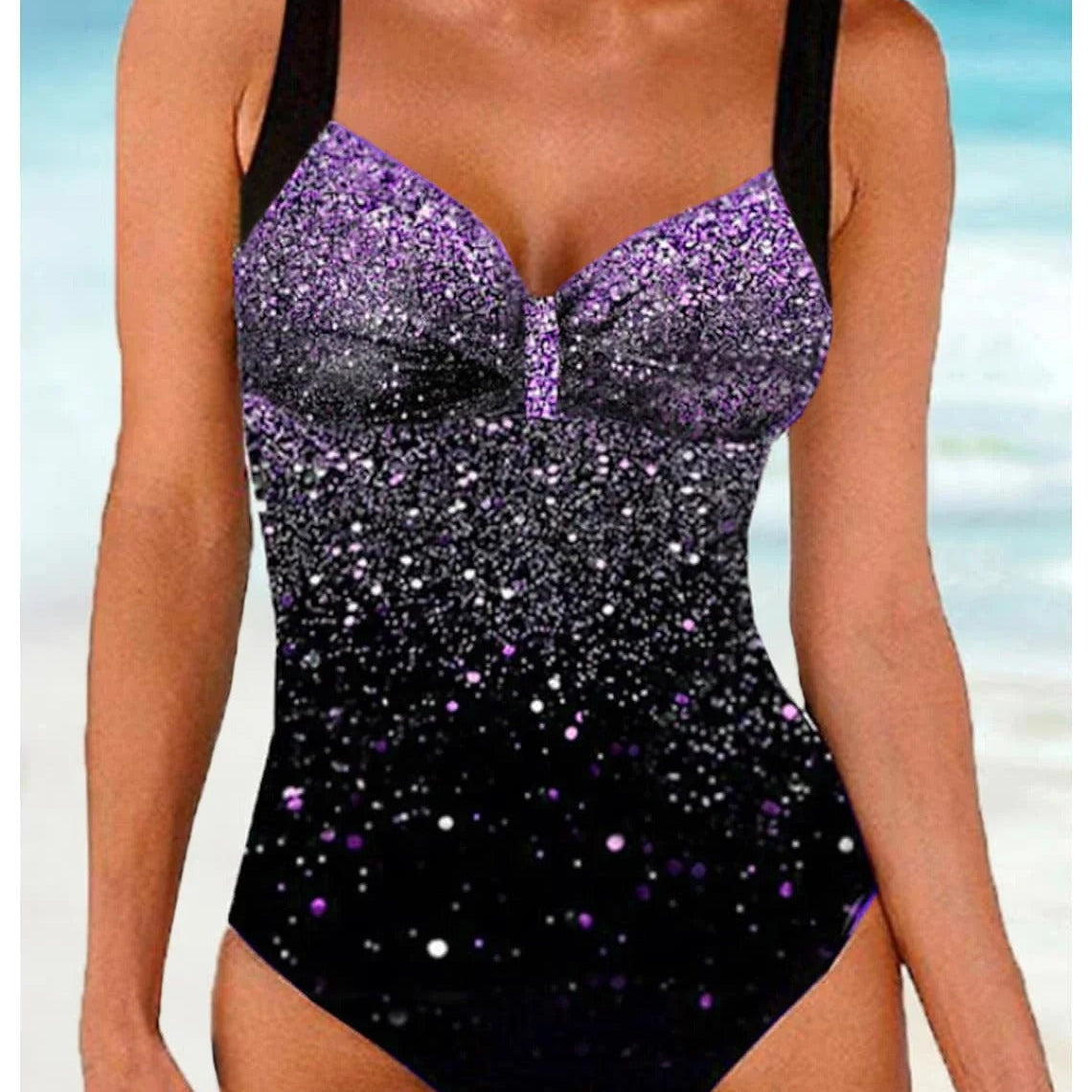 Costume intero da donna – Taglio modellante – Reggiseno incorporato – Stampa con paillettes