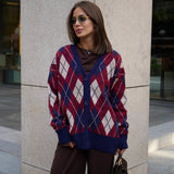 Cardigan lavorato a maglia a maniche lunghe con scollo a V e motivo scozzese spesso